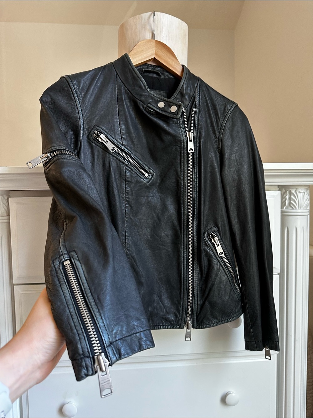 AllSaints Leather Biker Jacket Size US 4